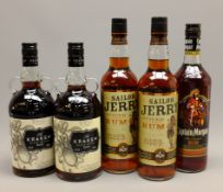 The Kraken Black Spiced Rum (2) Sailor Jerry Spiced Caribbean Rum (2) & Captain Morgan Original Rum