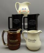 Whisky Water Jugs: Ambassador Deluxe Scotch barrel with silver coloured handle & white jug for the
