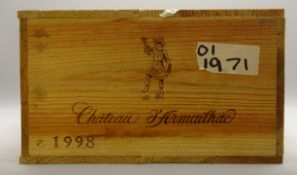 Chateau d'Armaillac Paulliac, Gran Cru Baron de Rothschild, 1998, OWC, 12 bottles.