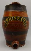 Victorian salt glazed Whiskey barrel with painted bands and title,