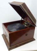 Tyrela mahogany cased table top Gramophone with inbuilt speaker Condition Report