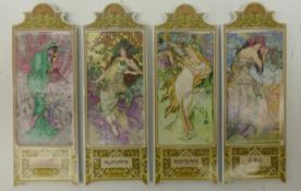 Set of four Art Nouveau style porcelain wall plaques 'The Seasons' after Alfons Mucha,