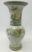 Late 19th/ early 20th century Chinese flared neck vase hand painted with figures in a landscape and