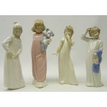 Four large Nao figurines including; Boy with Slippers No. 0232, 'Yawning Girl' No.