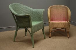 Lloyd loom armchair, green finish,