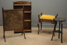 Early 20th century stained beech piano stool with upholstered and hinged seat (W51cm, H59cm, D40cm),