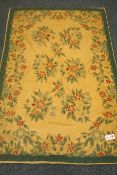Kashmiri crewel work hand stitched rug, floral design with cream field,