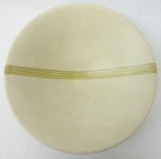 Studio pottery footed bowl with striped band, in the style of Lucie Rie, impressed LR, D15.