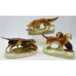 Two Royal Dux porcelain hunting dog groups and Pointer,
