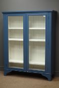 Early 20th century display cabinet, blue finish, projecting cornice,