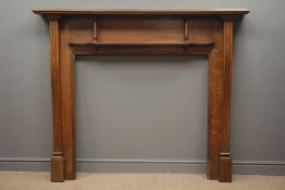 20th century oak fire surround, fluted uprights, W165cm,