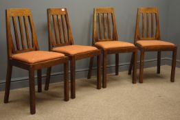 Four Art Deco style oak dining chars, upholstered drop in seat,