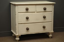 Victorian chest, ivory finish, two short and two long drawers, on turned supports, W90cm, H81cm,