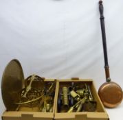 Brass and cast iron model cannon, plough plane, two stands and other metalware,
