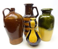 Victorian glazed terracotta flagon, a baluster vase and two West German vases,