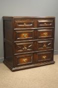 Early 19th century oak chest, two short and three long drawers with geometric moulded front, W97cm,