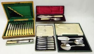 Set of twelve Edwardian fruit knives & forks in fitted walnut case,