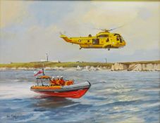 RAF Helicopter and RLNI Dingy off Flamborough,