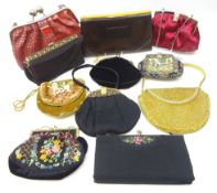 Collection of eleven vintage handbags including beadwork, embroidered, velvet,