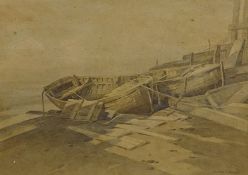 Beached Boats and Landscapes, three 20th century watercolour signed by Harold H Holden 24.5cm x 34.