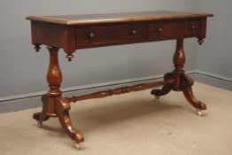 Mid 19th century mahogany library table, rectangular top with inset leather, two drawers,