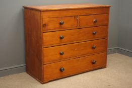 Mid to late 20th century pine chest, two short and three long drawers, W117cm, H96cm,