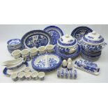 Blue and white Willow pattern dinnerware by Churchill,