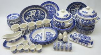 Blue and white Willow pattern dinnerware by Churchill,