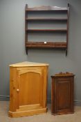 Pine wall corner cupboard single door enclosing two shelves, (W70cm, H87cm, D40cm),