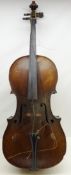 Late 19th century French Cello, 75cm two piece maple back and spruce top, labelled J.
