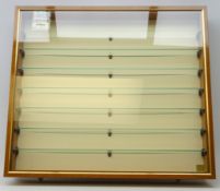 Wall hanging display cabinet, glazed front with seven glass shelves, 76cm x 68cm,