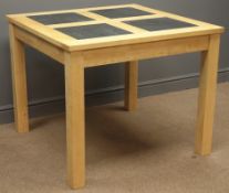Square beech dining table with four granite inserts, square supports, W90cm, H74cm,