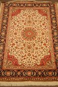 Persian Kashan design beige and red ground rug/wall hanging,