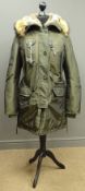 Ladies Parajumpers Masterpiece Series down filled jacket with fur hood, Size Large,