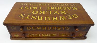 Late Victorian Dewhursts 'Sylko' walnut table top advertising two drawer chest with fitted interior,