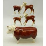 Beswick Hereford Bull 'Champion of Champions' and four Hereford calves (5) Condition