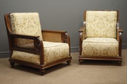 Early 20th century bergere lounge suite; three seats sofa (W170cm, D84cm),