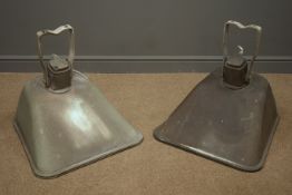 Two large industrial enamel wall lights, L66cm, W58cm,