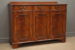 Mid to late 20th century mahogany sideboard with inlay, raised back,