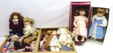Collection of modern predominantly bisque head dolls including 'Leonardo Collection' and other