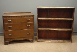 Early 20th century oak chest, small raised back, three graduating drawers, bracket supports, (W77cm,