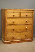 Victorian satin walnut chest, two short and three long drawers, plinth base, W109cm, H115cm,