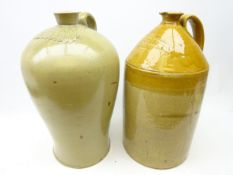 Victorian four gallon stoneware flagon bearing plaque 'Thomas Danby Stamford Bridge' and another