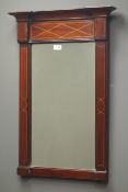 19th century mahogany framed mirror, projecting cornice, boxwood and checkered stringing,