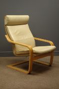 Ikea poang chair upholstered loose cushions in cream leather,