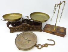 Pair of cast iron and brass '10kg' balance scales,