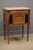 Early 20th century French walnut bedside cabinet with marble top above single drawer and panelled