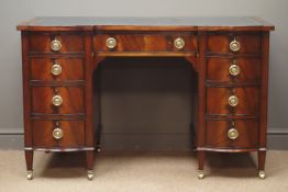 Edwardian twin pedestal mahogany and ebony inlaid desk,