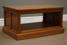 'Seahorse' oak stand/coffee table, panelled sides, plinth base, on castors,