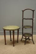 Edwardian three tier mahogany cake stand, (W35cm, H79cm),